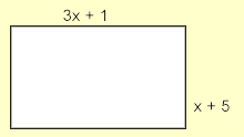 Rectangle dimensions: 3x + 1 by x + 5